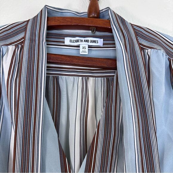 Elizabeth and James Mimi Neck-Tie Stripe Silk Blouse in Dust Multi Size XS - Picture 4 of 8